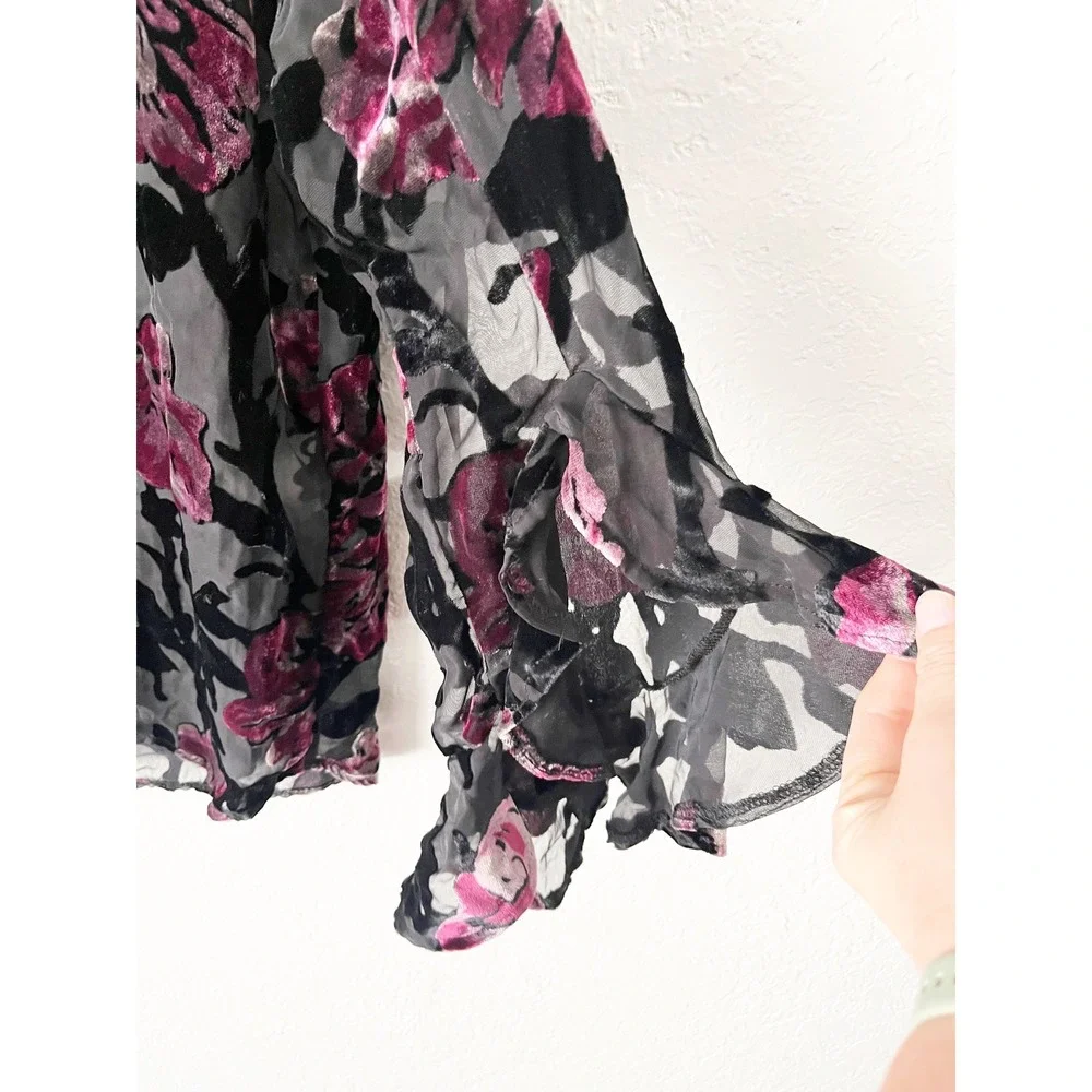 Dark Romantic Floral Velvet Burnout Top Medium Whimsigoth Fairy Grunge Witchy